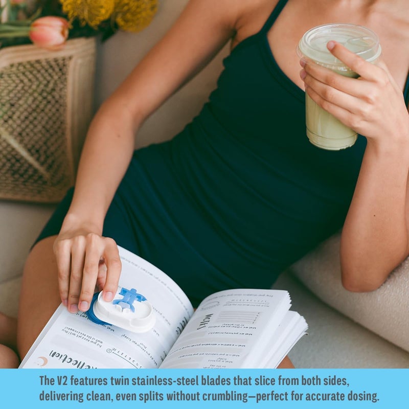 EQUADOSE Pill Cutter, Professional Medical Pill Splitter for Large, Small, and Tiny Pills, Double Stainless Steel Blades & Centering Device, Ideal for Cutting Tablets, Vitamins in Half or Quarter - Image 4